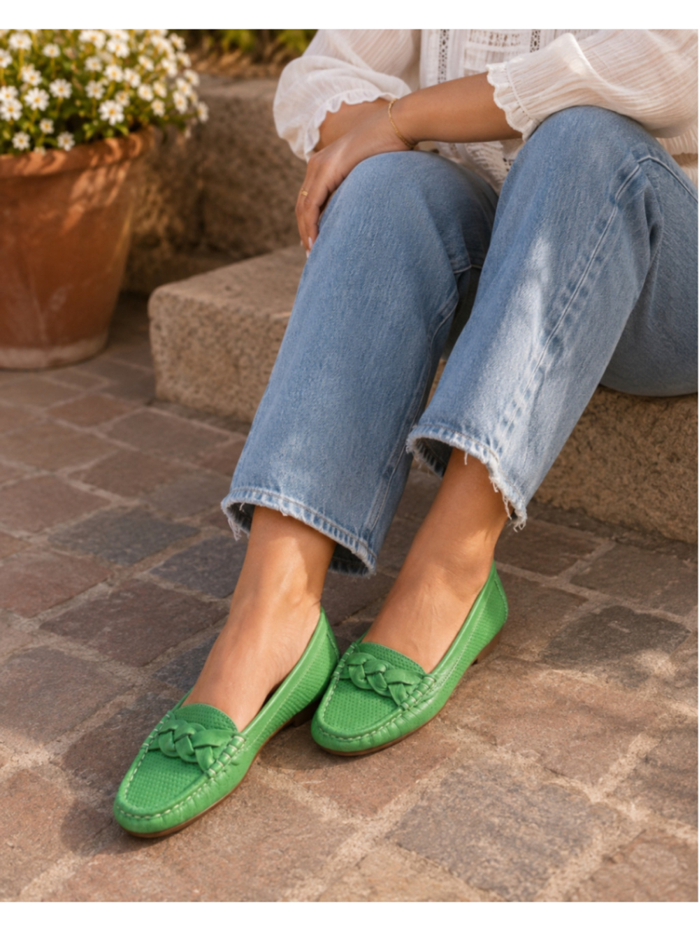 Women's Peter Millar Loafers 7.5 Green with Brown Soles Summer